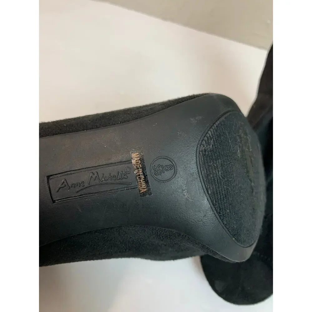 Anne Michelle Ankle Boots Suede Black Stiletto Open Toe‎ Size 8